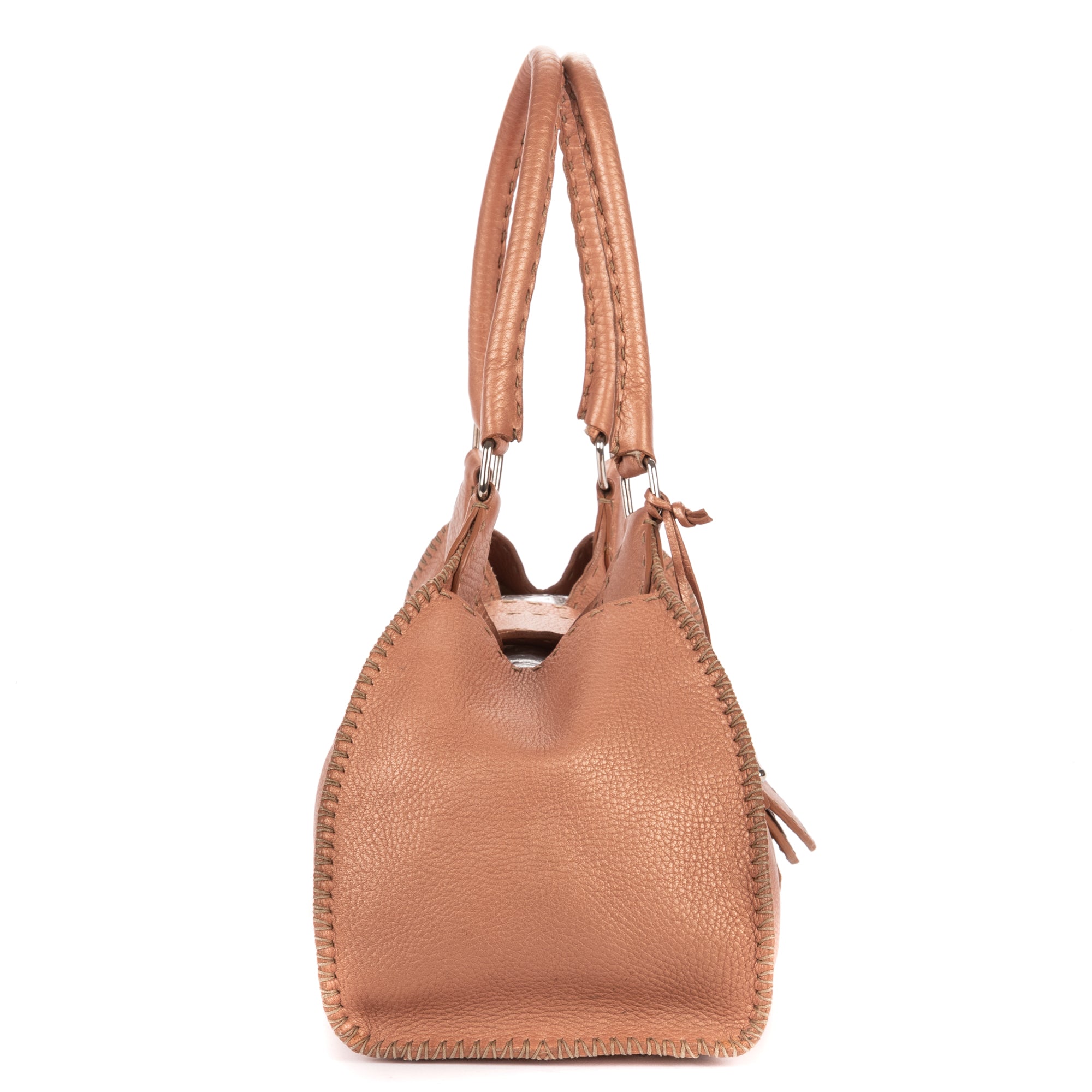 Shoulder Bag By The Way Top Handle Pink Grained Calfskin Leather