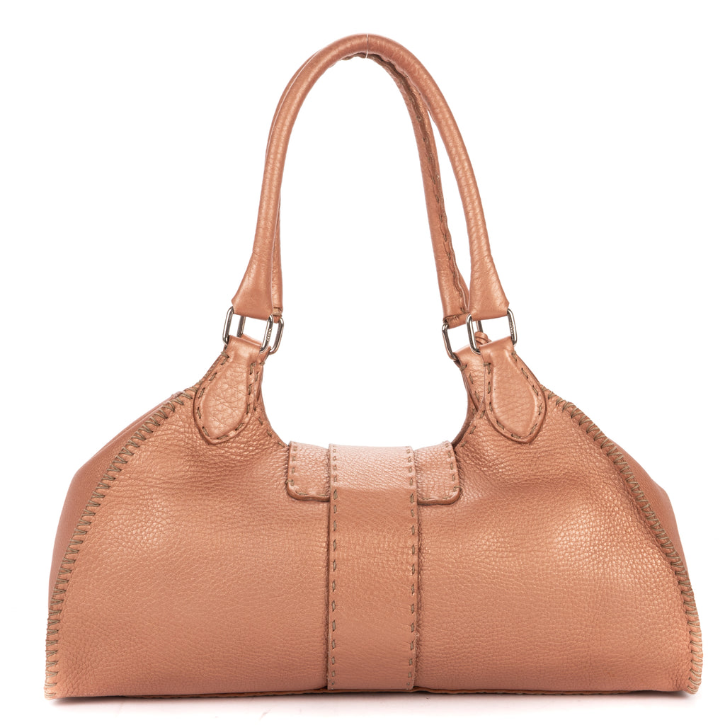 Shoulder Bag By The Way Top Handle Pink Grained Calfskin Leather