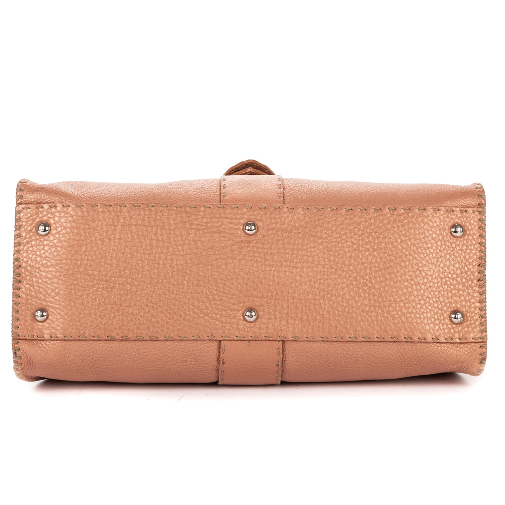 Shoulder Bag By The Way Top Handle Pink Grained Calfskin Leather