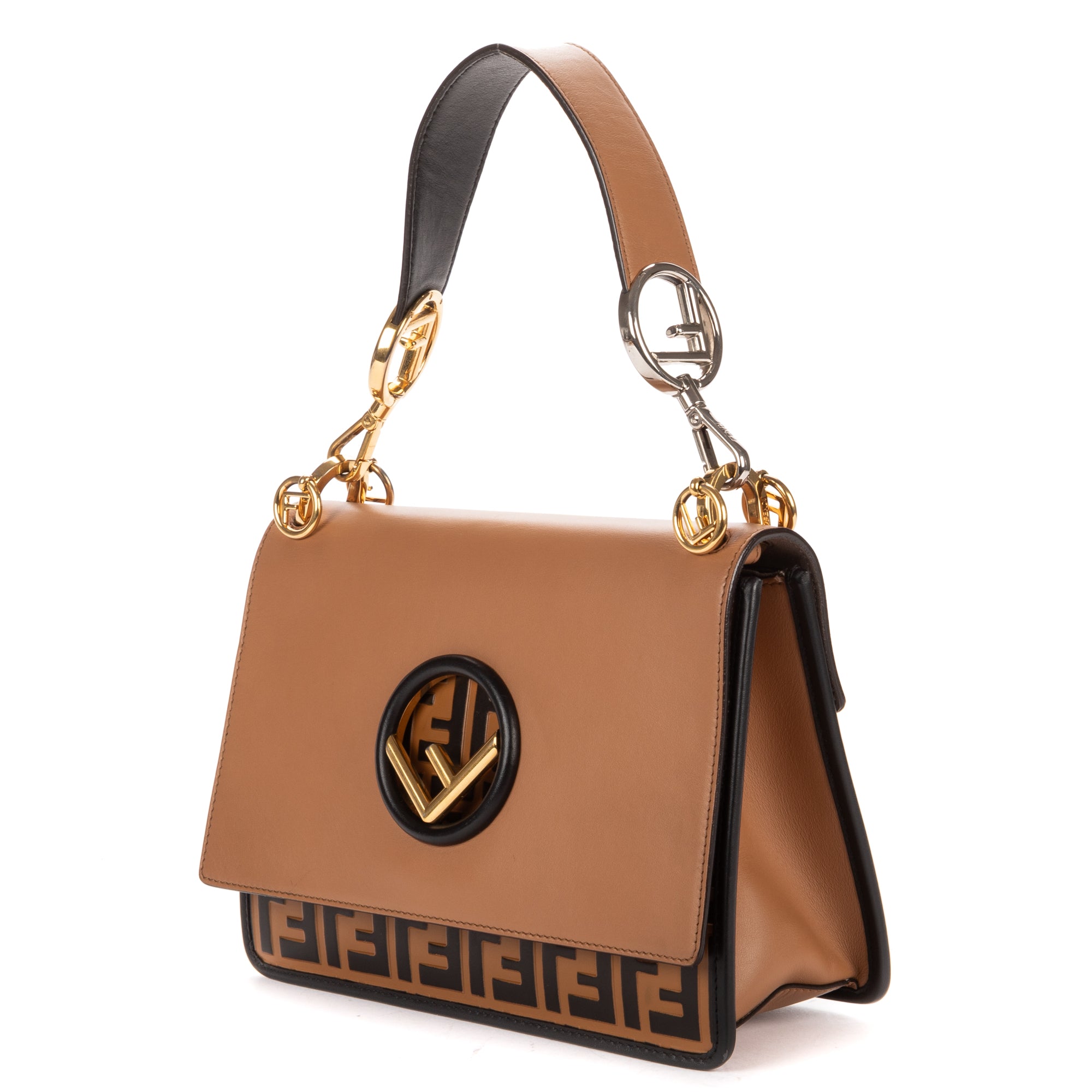 Shoulder Bag Kan I Brown Zucca Embossed Calfskin Leather