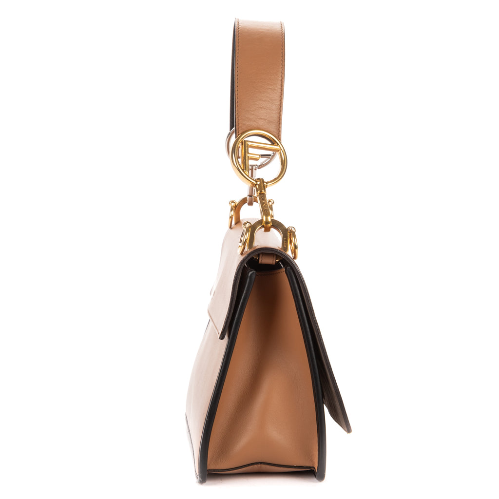 Shoulder Bag Kan I Brown Zucca Embossed Calfskin Leather