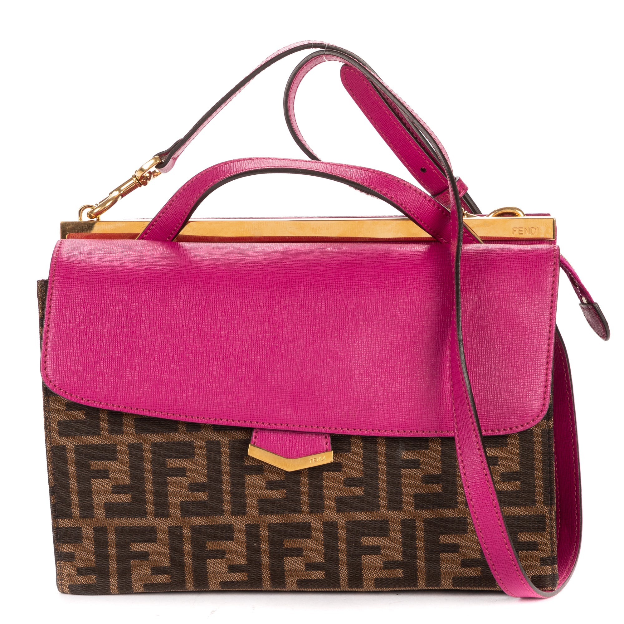 Shoulder Bag Demi Jour Crossbody Fushia Calfskin with Zucca Canvas