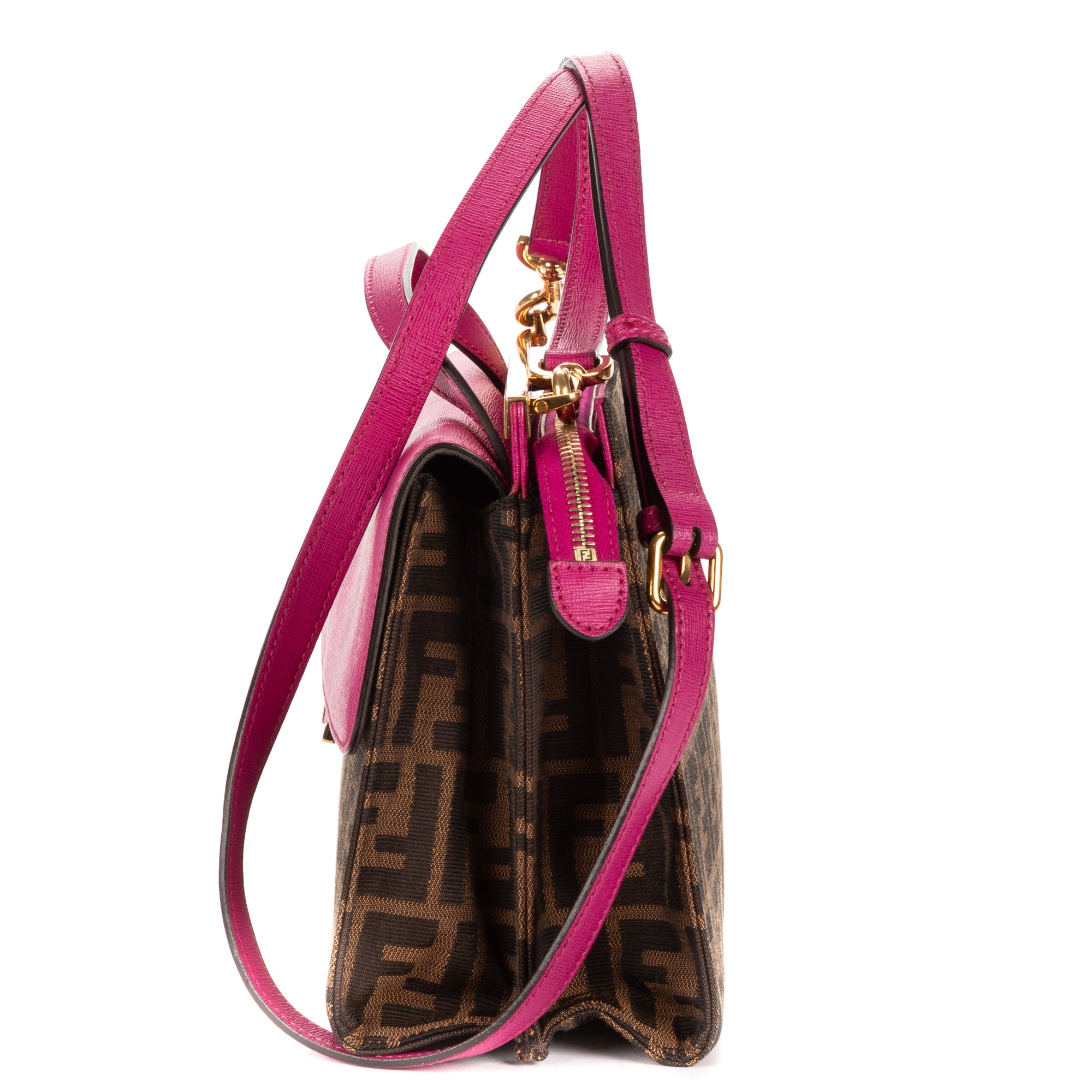 Shoulder Bag Demi Jour Crossbody Fushia Calfskin with Zucca Canvas