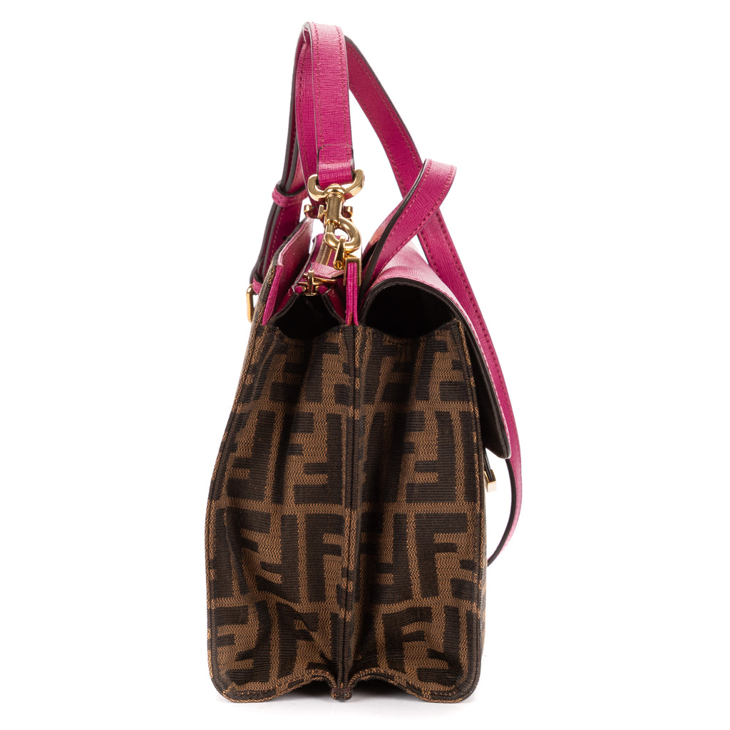 Shoulder Bag Demi Jour Crossbody Fushia Calfskin with Zucca Canvas