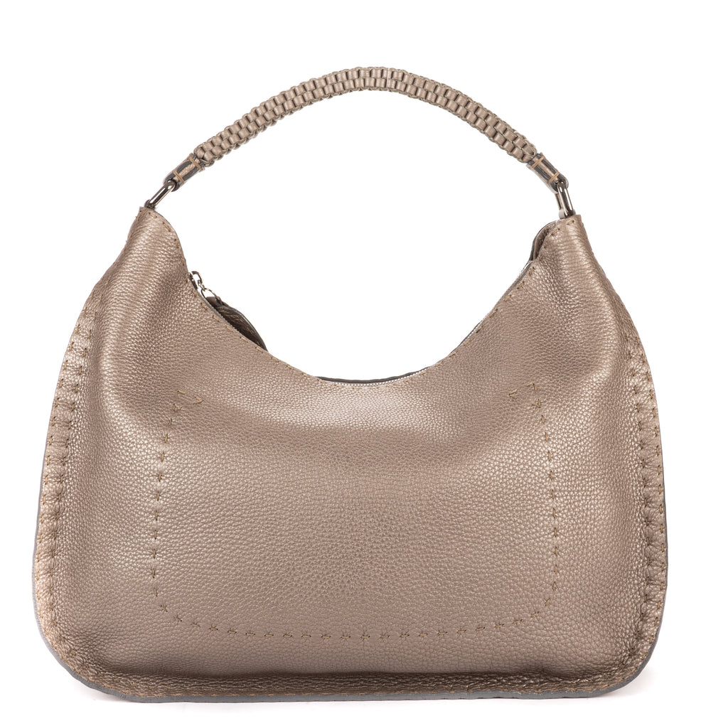 Shoulder Bag Selleria Hobo Grey Grained Calfskin Leather