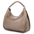 Shoulder Bag Selleria Hobo Grey Grained Calfskin Leather