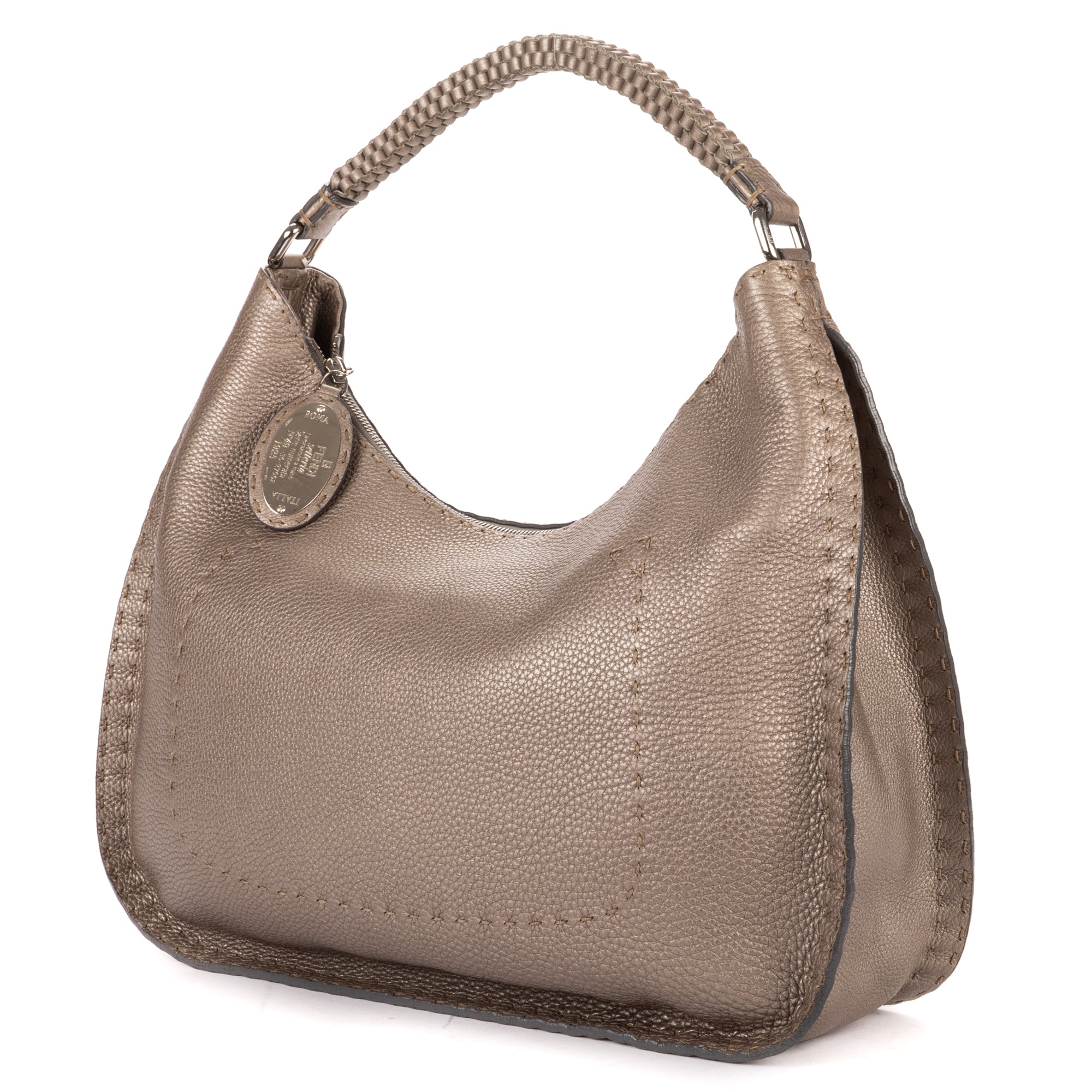 Shoulder Bag Selleria Hobo Grey Grained Calfskin Leather
