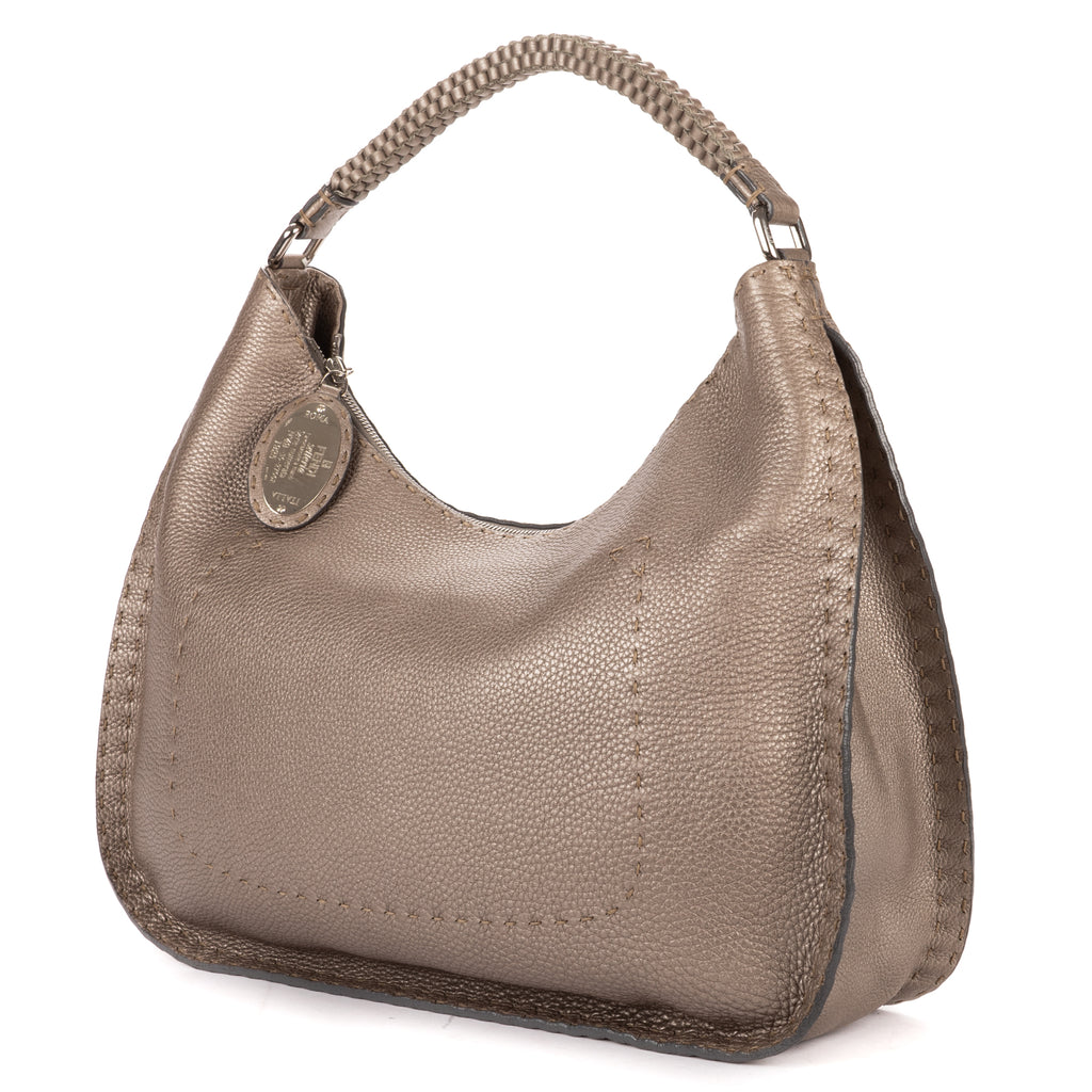 Shoulder Bag Selleria Hobo Grey Grained Calfskin Leather