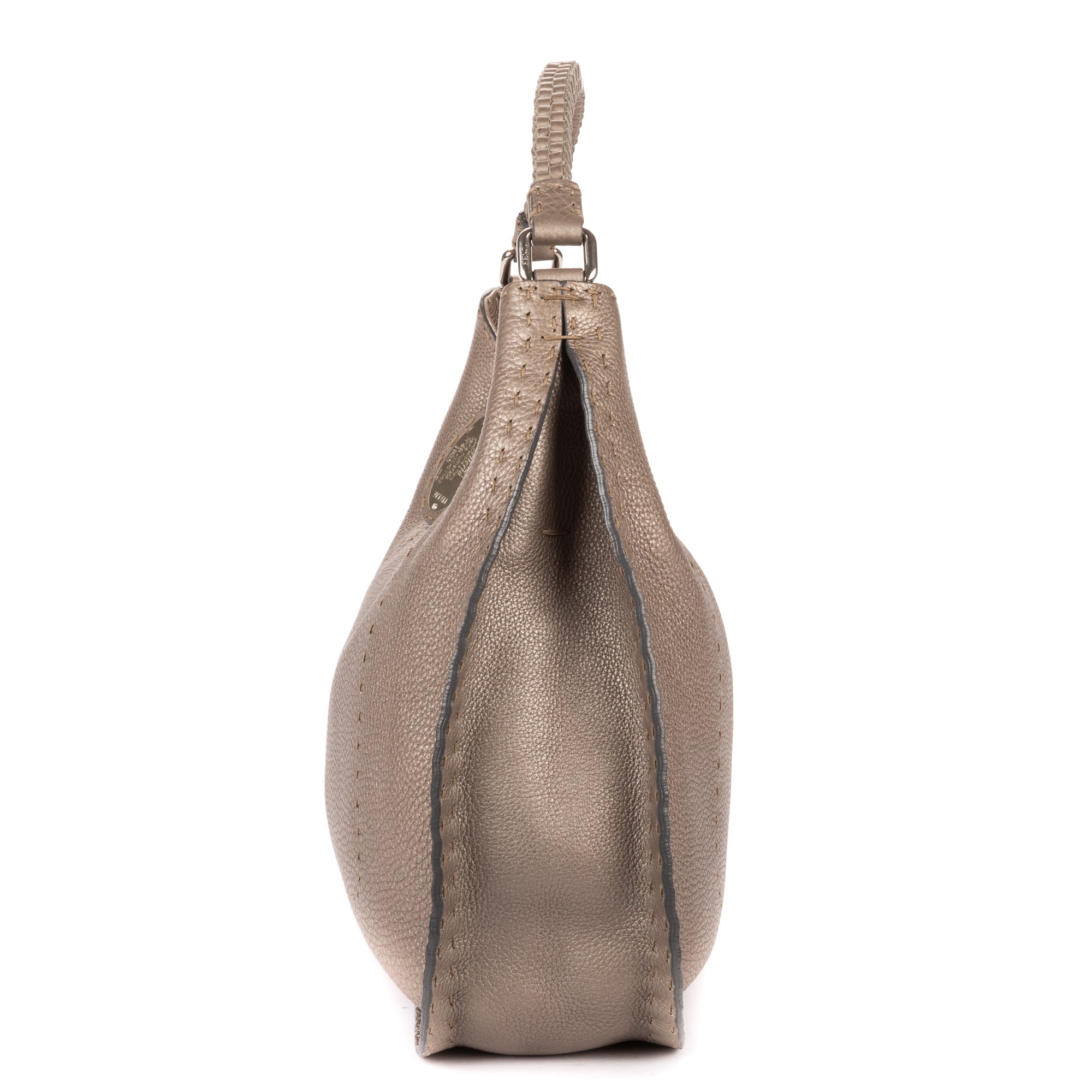 Shoulder Bag Selleria Hobo Grey Grained Calfskin Leather
