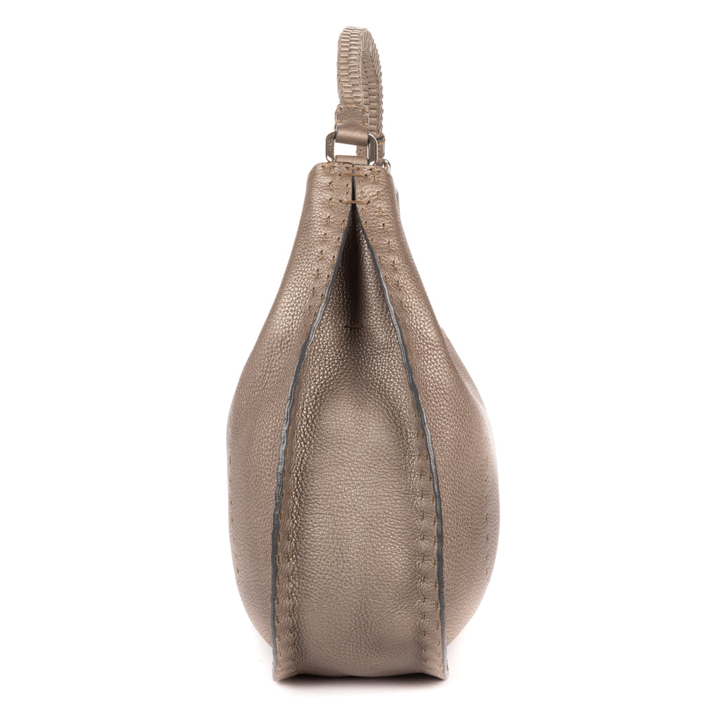 Shoulder Bag Selleria Hobo Grey Grained Calfskin Leather