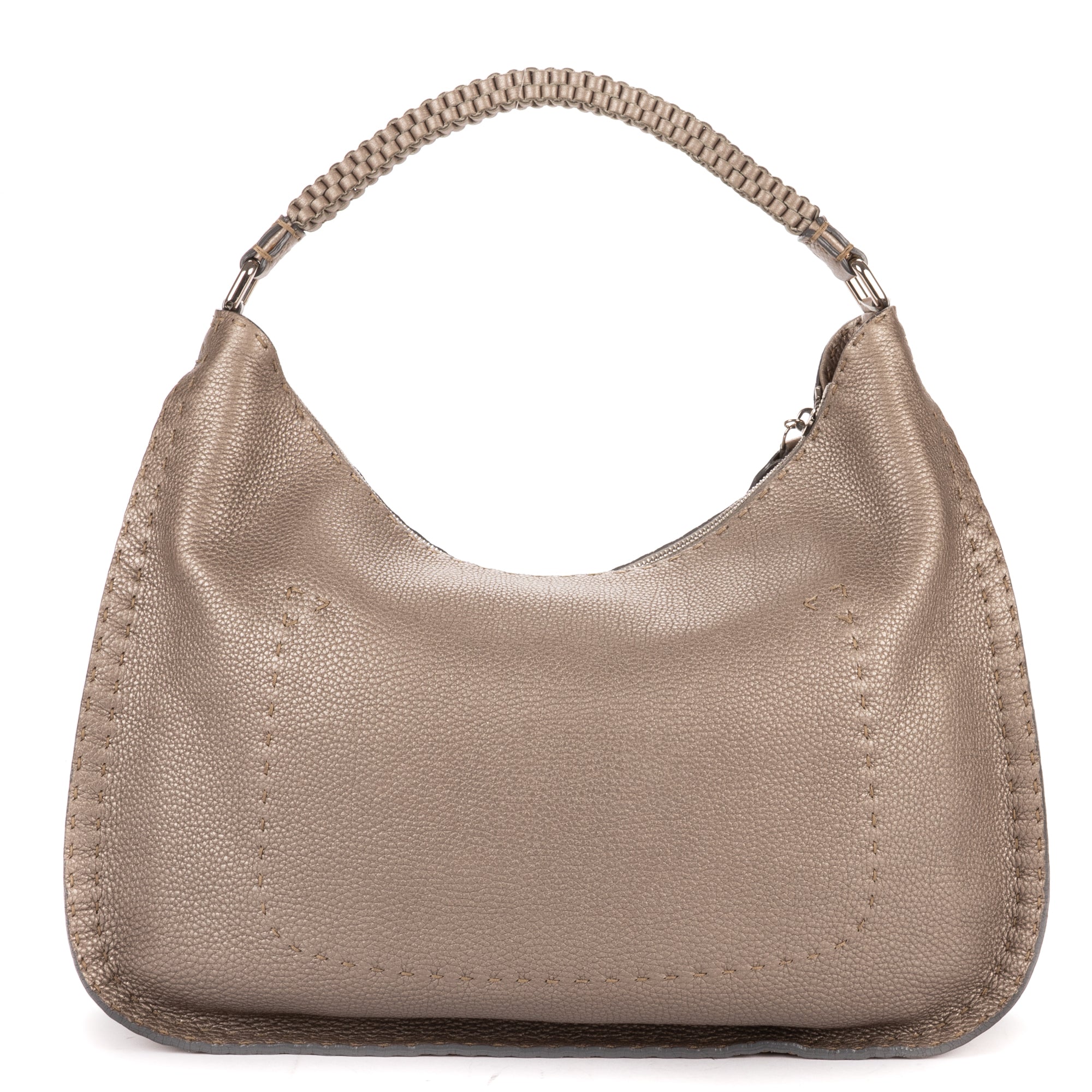 Shoulder Bag Selleria Hobo Grey Grained Calfskin Leather