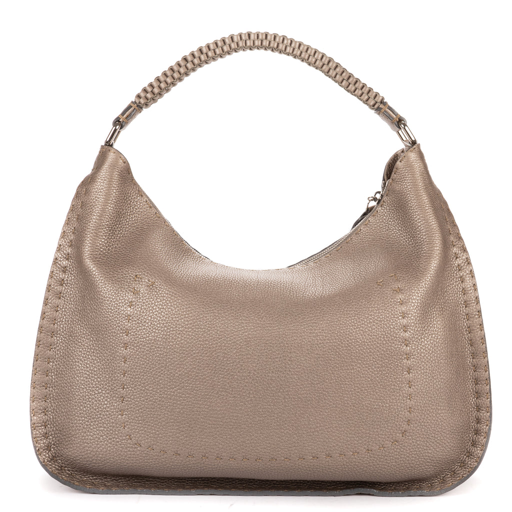 Shoulder Bag Selleria Hobo Grey Grained Calfskin Leather