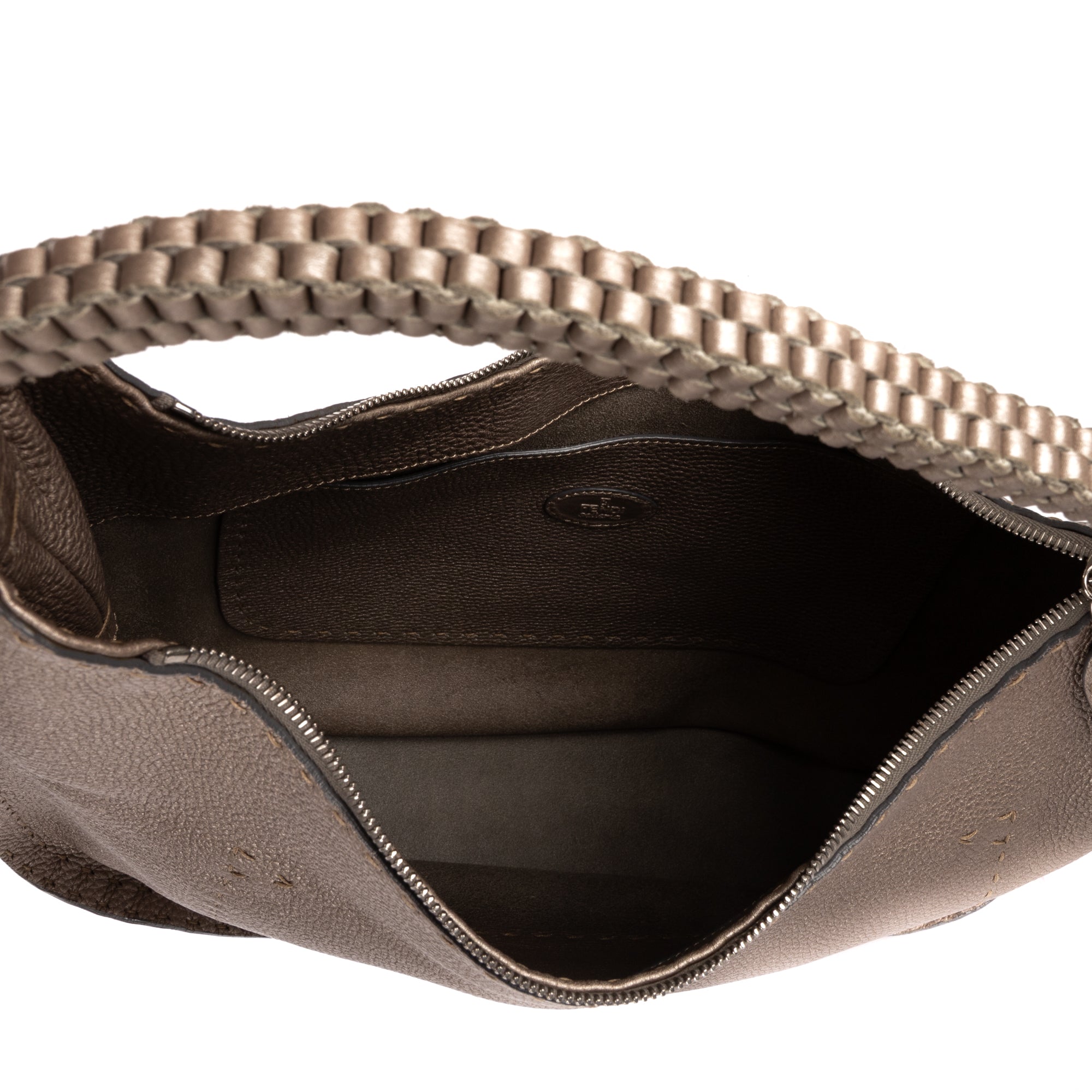 Shoulder Bag Selleria Hobo Grey Grained Calfskin Leather