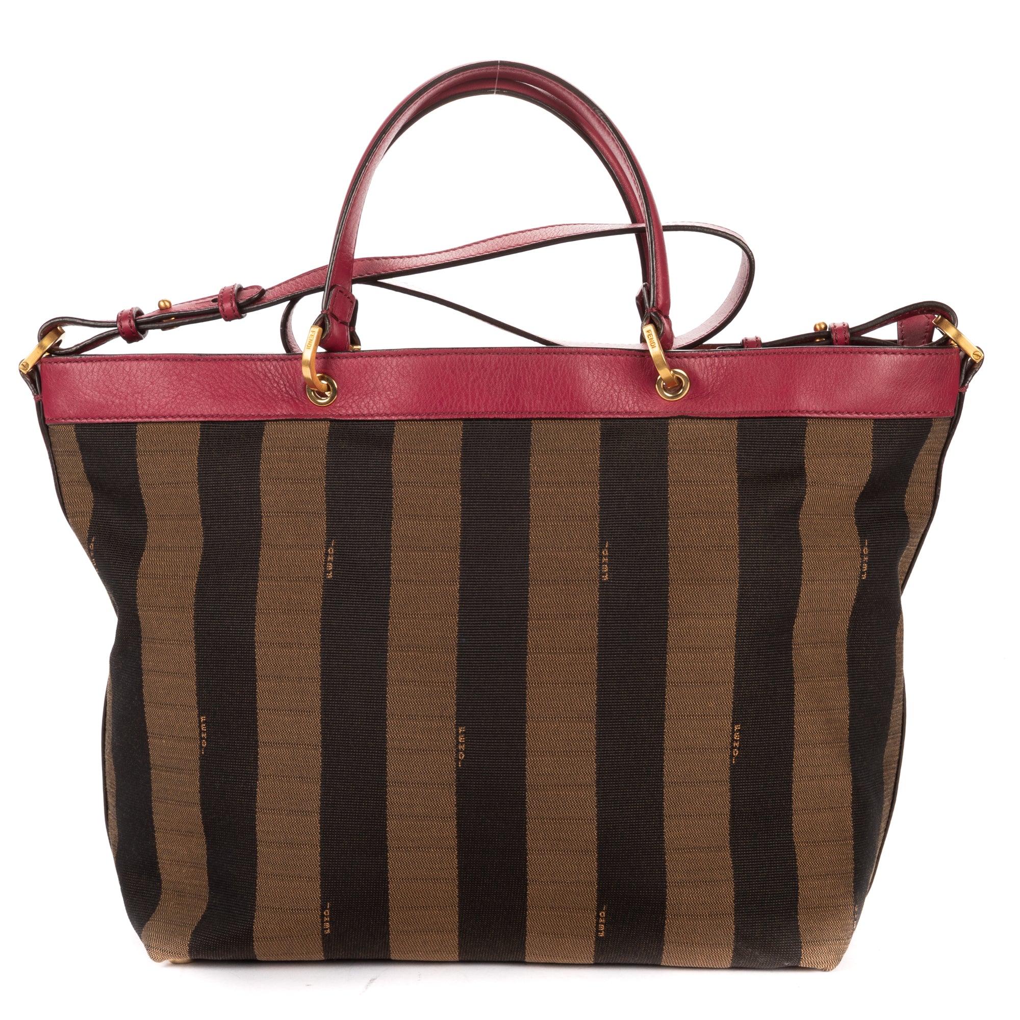 Shoulder Bag Medium Pequin Zip Tote Medium Fushia Calfskin with Pequin Striped Canvas