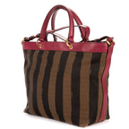 Shoulder Bag Medium Pequin Zip Tote Medium Fushia Calfskin with Pequin Striped Canvas