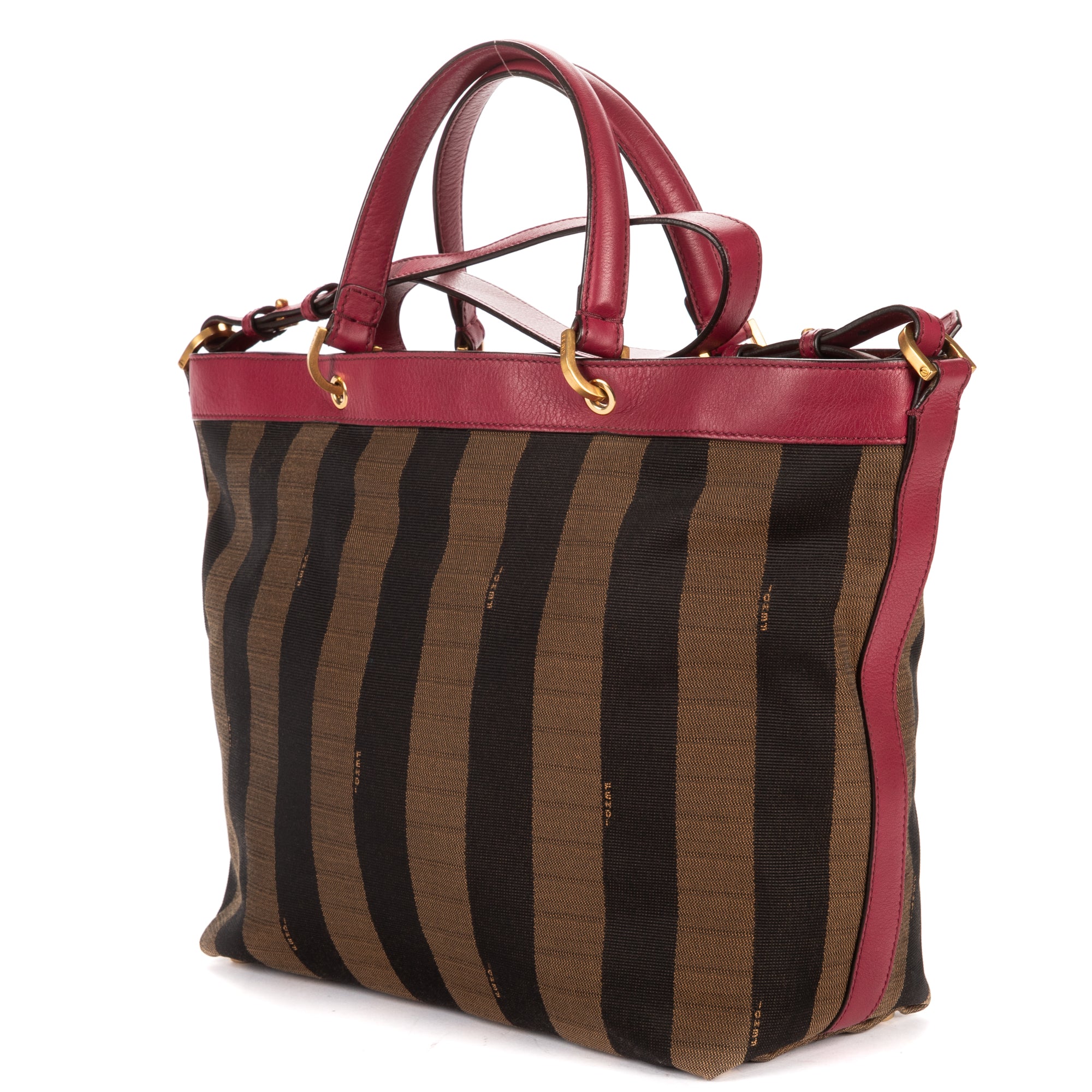 Shoulder Bag Medium Pequin Zip Tote Medium Fushia Calfskin with Pequin Striped Canvas