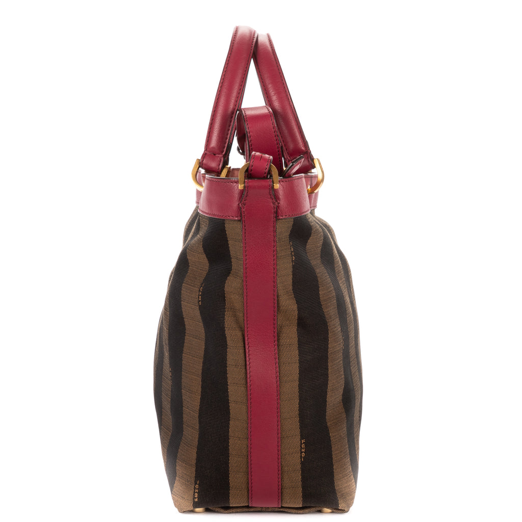 Shoulder Bag Medium Pequin Zip Tote Medium Fushia Calfskin with Pequin Striped Canvas