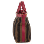 Shoulder Bag Medium Pequin Zip Tote Medium Fushia Calfskin with Pequin Striped Canvas
