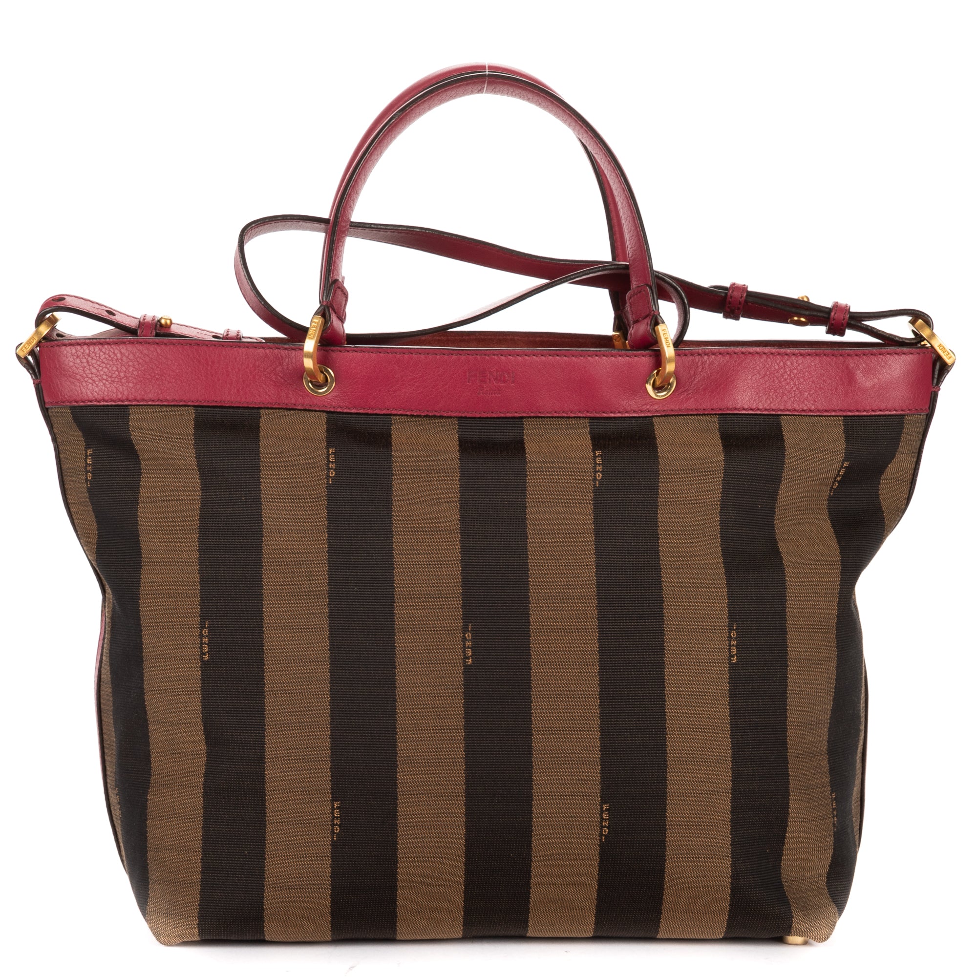 Shoulder Bag Medium Pequin Zip Tote Medium Fushia Calfskin with Pequin Striped Canvas