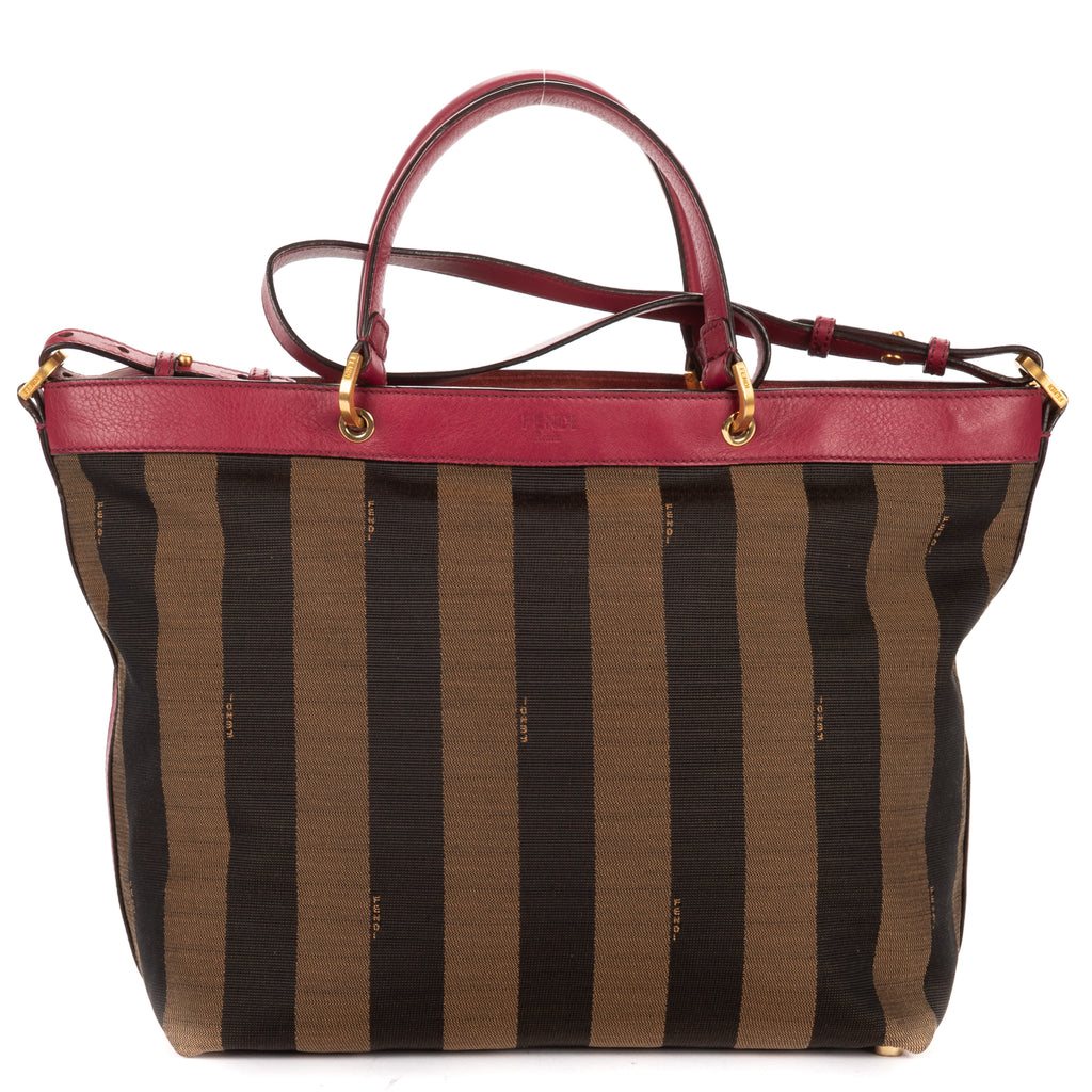 Shoulder Bag Medium Pequin Zip Tote Medium Fushia Calfskin with Pequin Striped Canvas