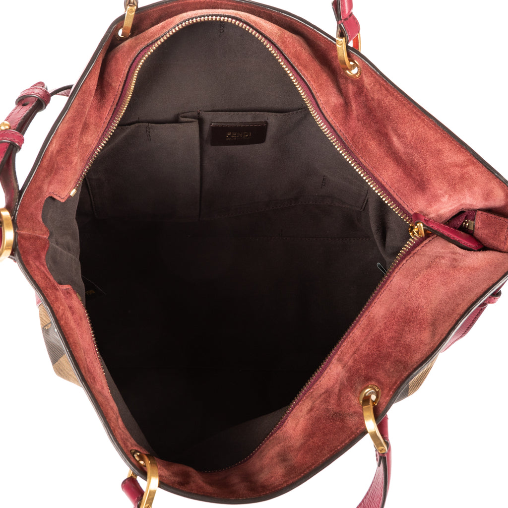 Shoulder Bag Medium Pequin Zip Tote Medium Fushia Calfskin with Pequin Striped Canvas