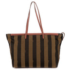 Shoulder Bag Large Pequin Zip Tote Large Pink Calfskin with Pequin Striped Canvas