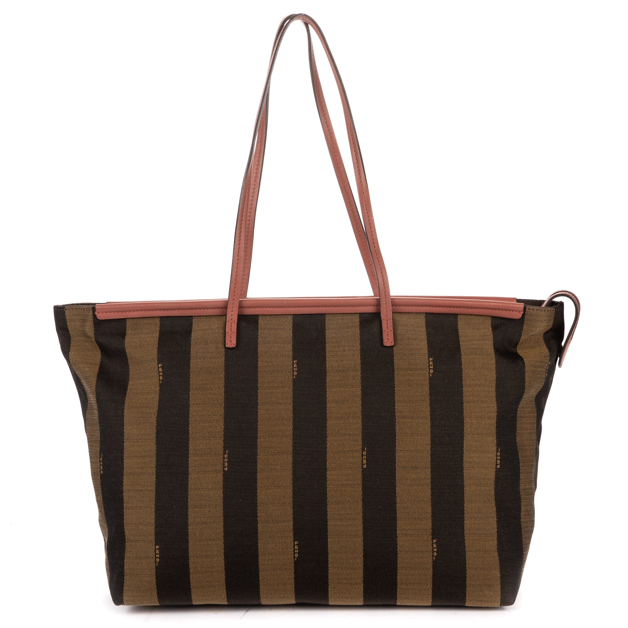Shoulder Bag Large Pequin Zip Tote Large Pink Calfskin with Pequin Striped Canvas