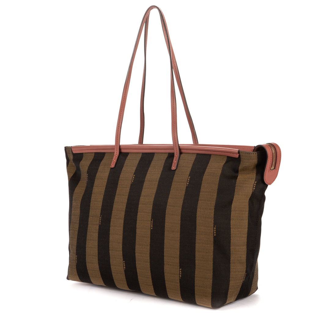 Shoulder Bag Large Pequin Zip Tote Large Pink Calfskin with Pequin Striped Canvas