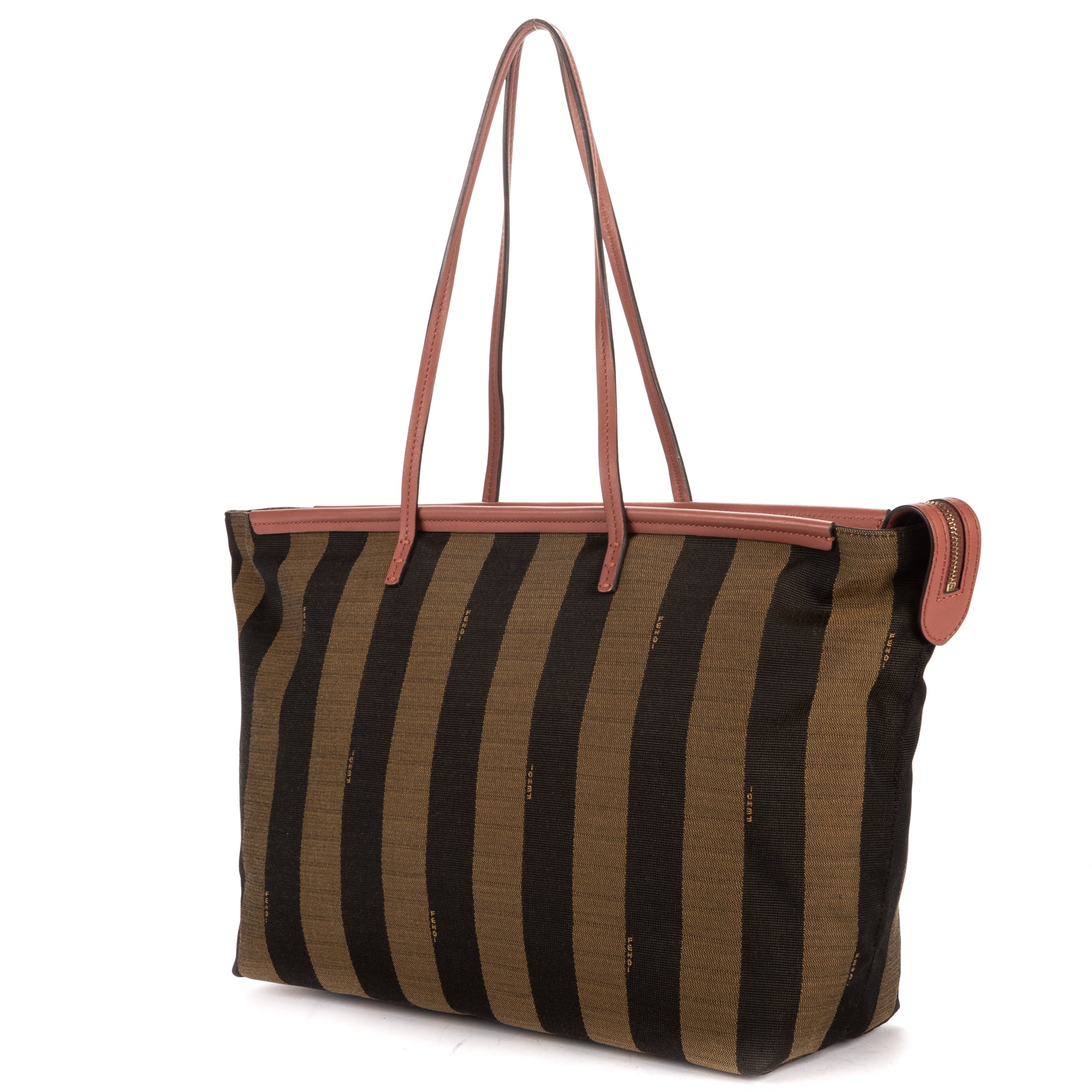 Shoulder Bag Large Pequin Zip Tote Large Pink Calfskin with Pequin Striped Canvas