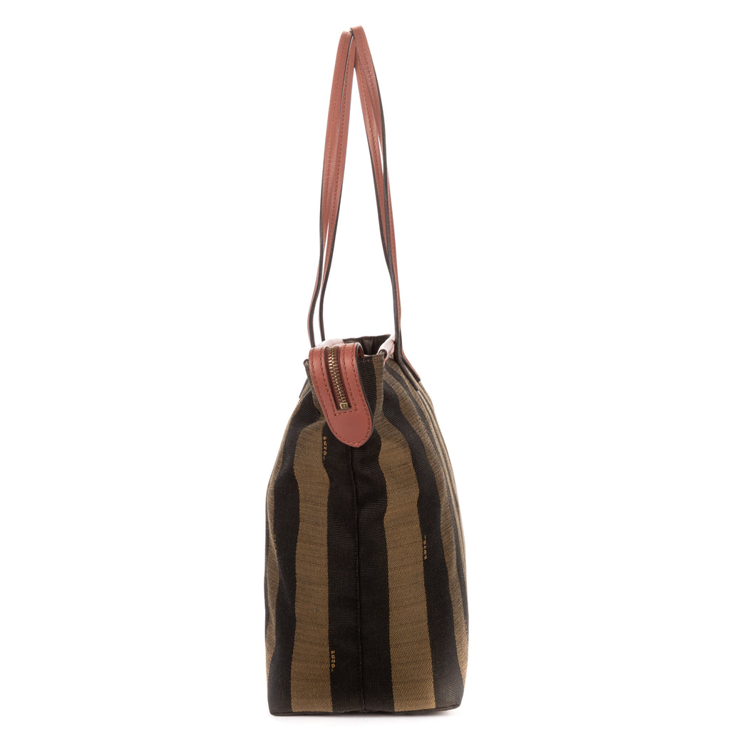 Shoulder Bag Large Pequin Zip Tote Large Pink Calfskin with Pequin Striped Canvas