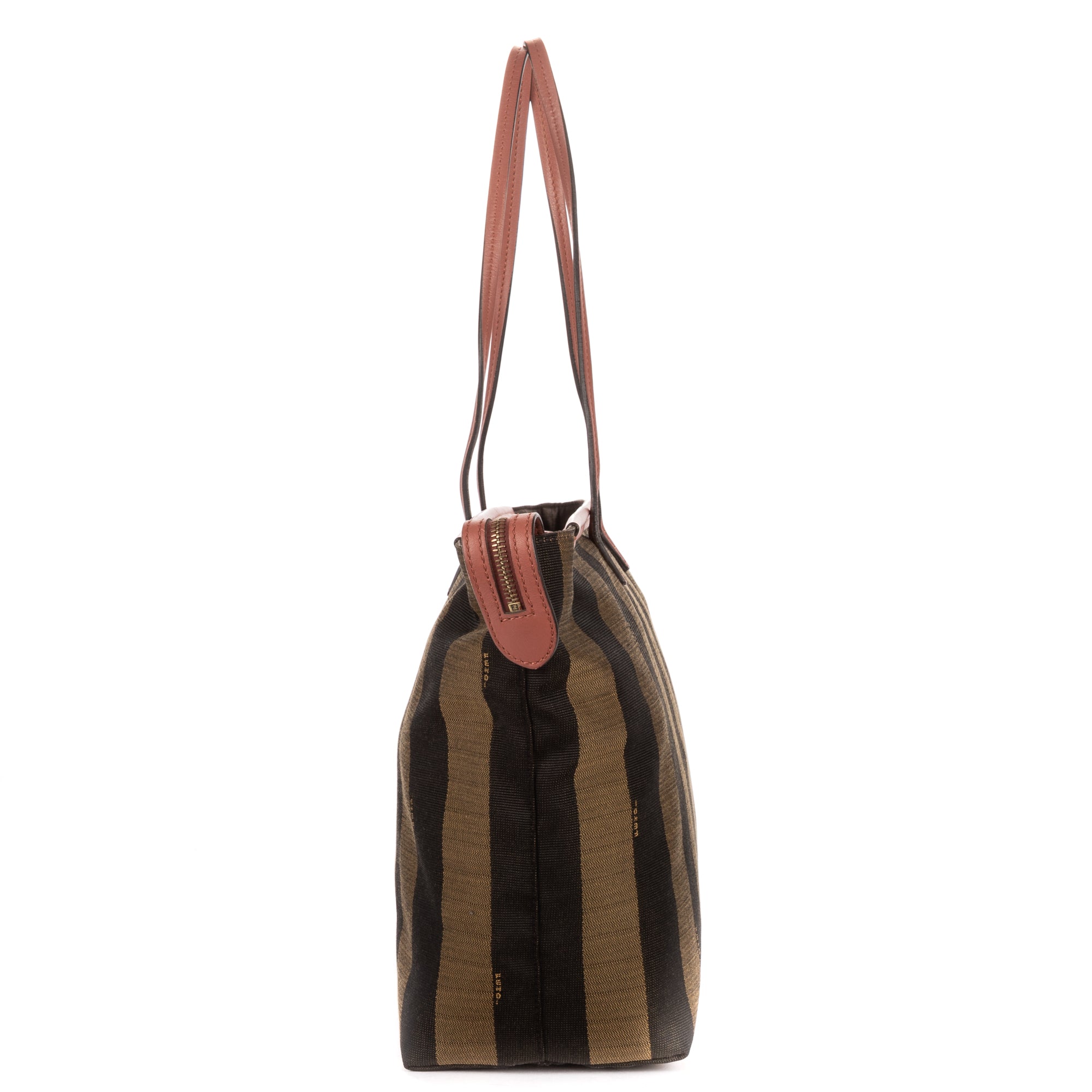 Shoulder Bag Large Pequin Zip Tote Large Pink Calfskin with Pequin Striped Canvas
