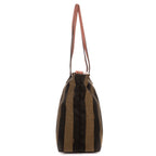 Shoulder Bag Large Pequin Zip Tote Large Pink Calfskin with Pequin Striped Canvas