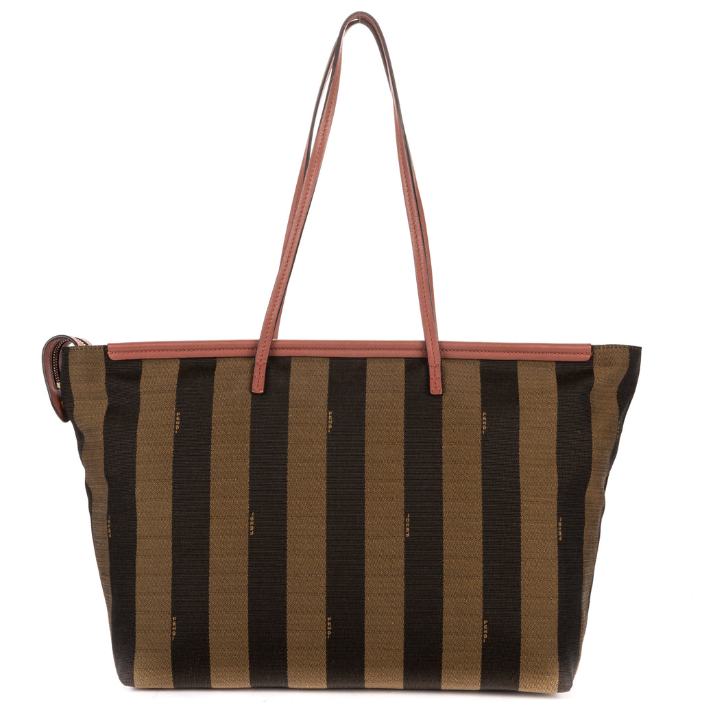 Shoulder Bag Large Pequin Zip Tote Large Pink Calfskin with Pequin Striped Canvas