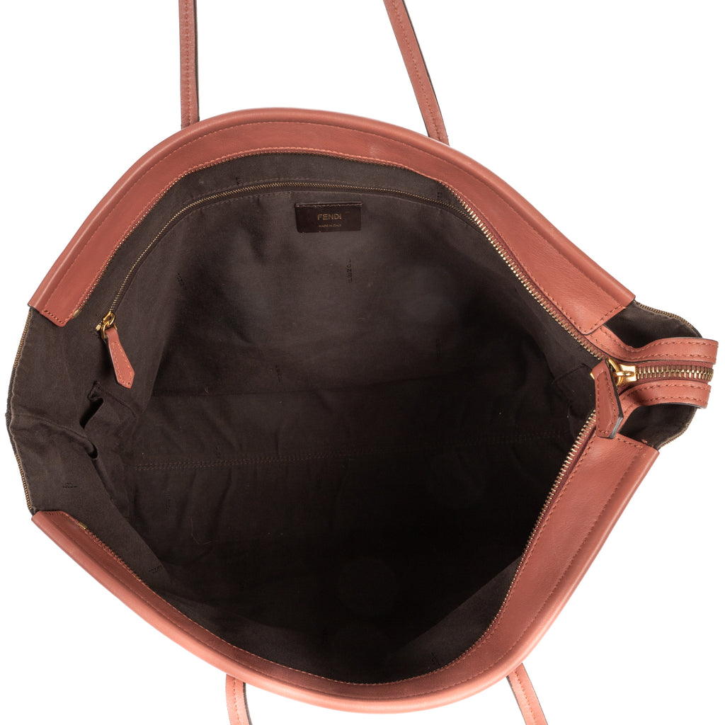Shoulder Bag Large Pequin Zip Tote Large Pink Calfskin with Pequin Striped Canvas