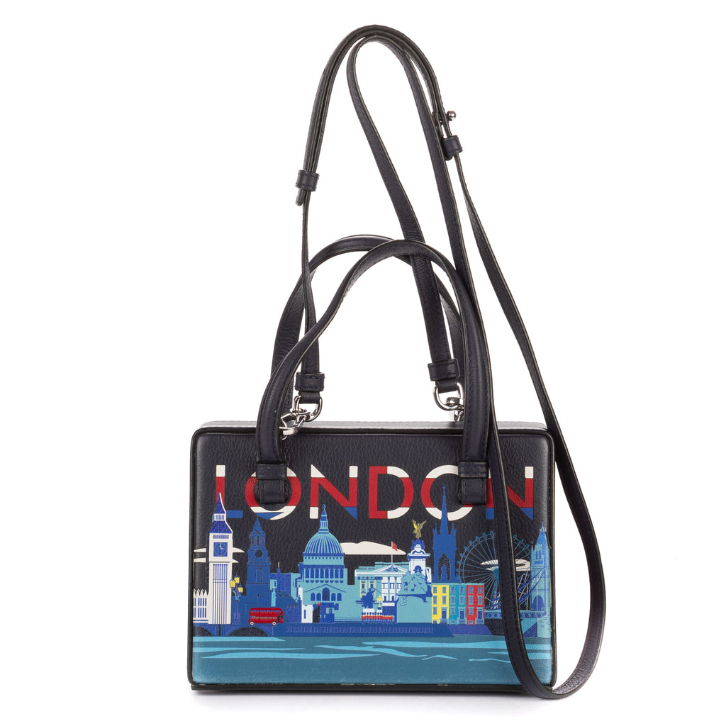 Shoulder Bag London Postal Top Handle Bag Blue Printed Calfskin Leather