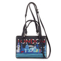 Shoulder Bag London Postal Top Handle Bag Blue Printed Calfskin Leather