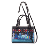 Shoulder Bag London Postal Top Handle Bag Blue Printed Calfskin Leather