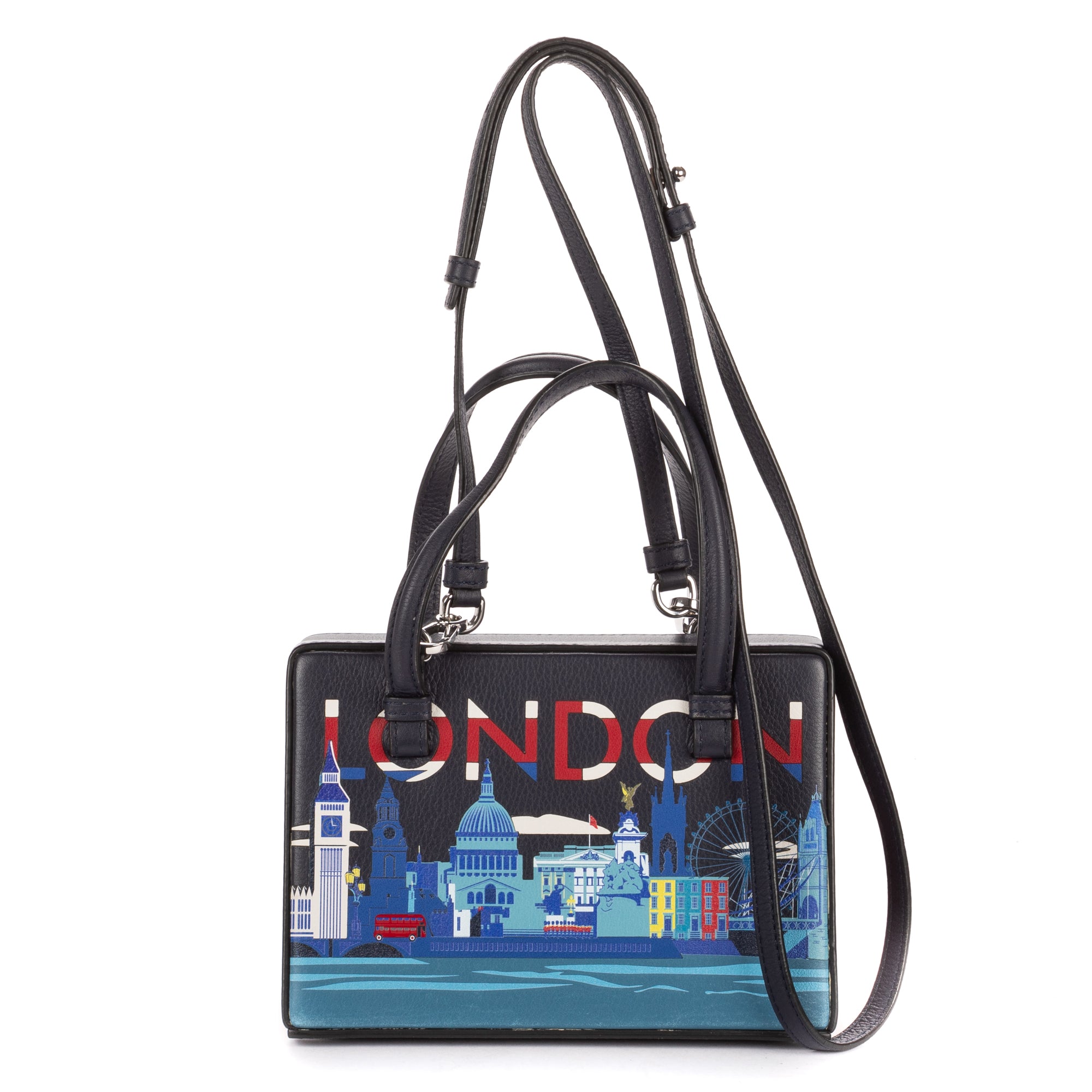 Shoulder Bag London Postal Top Handle Bag Blue Printed Calfskin Leather