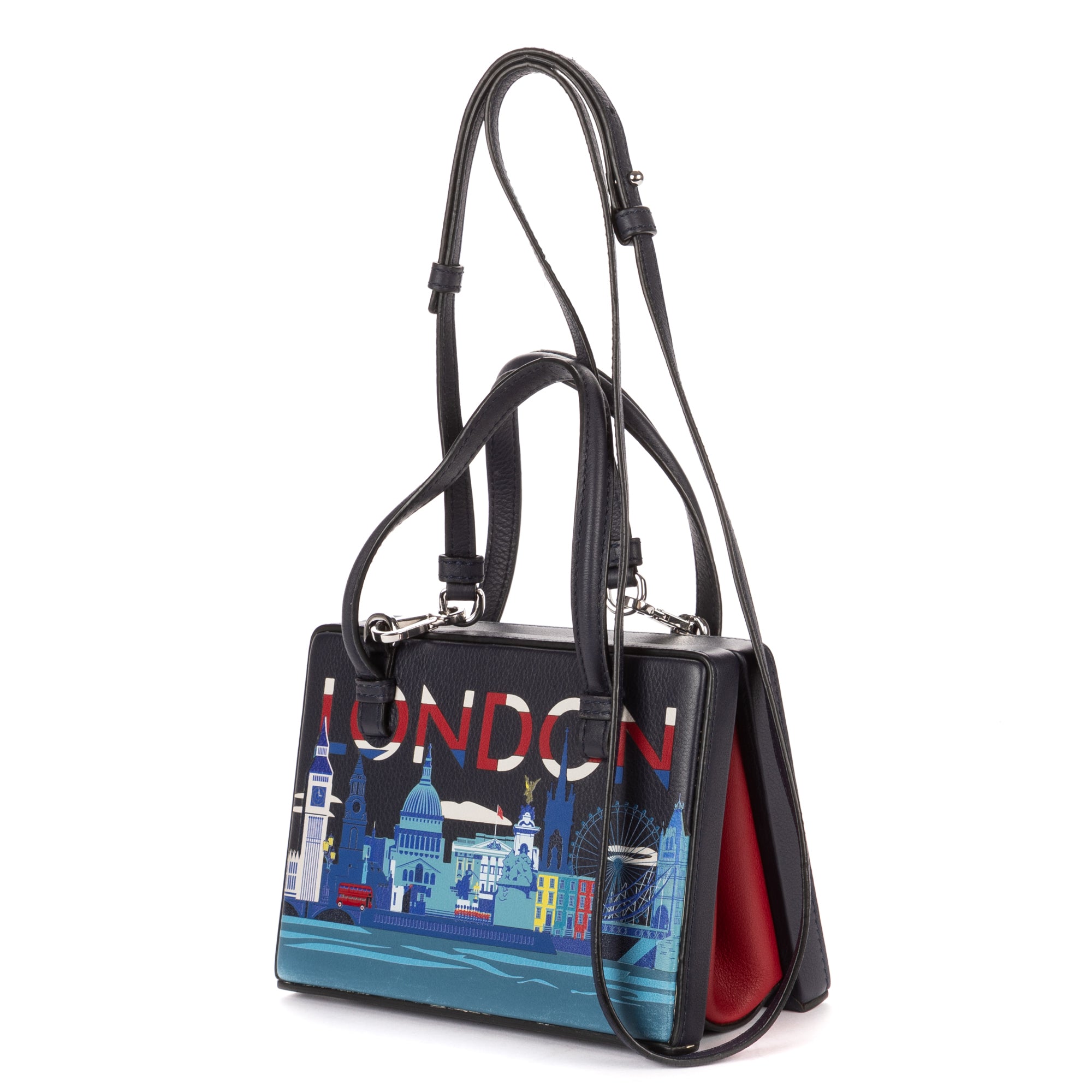 Shoulder Bag London Postal Top Handle Bag Blue Printed Calfskin Leather