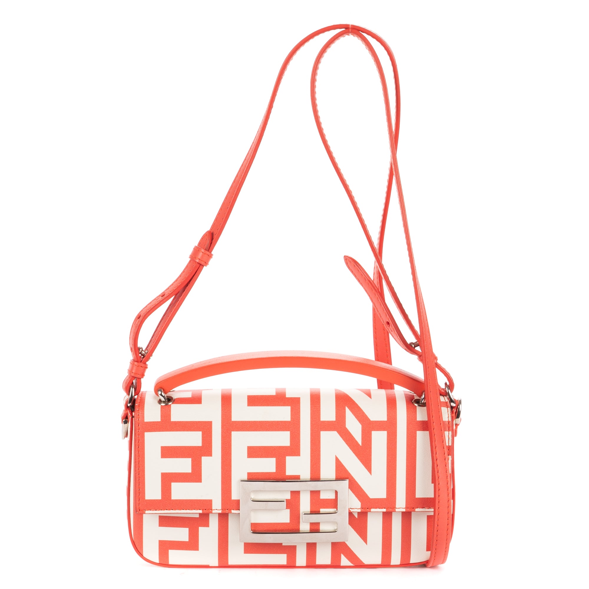 Shoulder Bag Fendi x Marc Jacobs Mamma Baguette Mini Orange Logo Print Nappa Leather