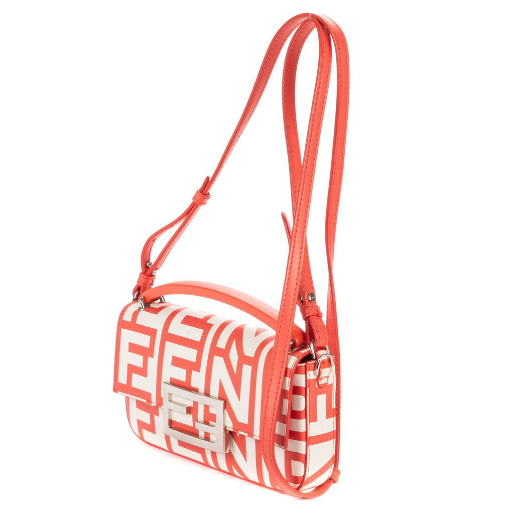 Shoulder Bag Fendi x Marc Jacobs Mamma Baguette Mini Orange Logo Print Nappa Leather