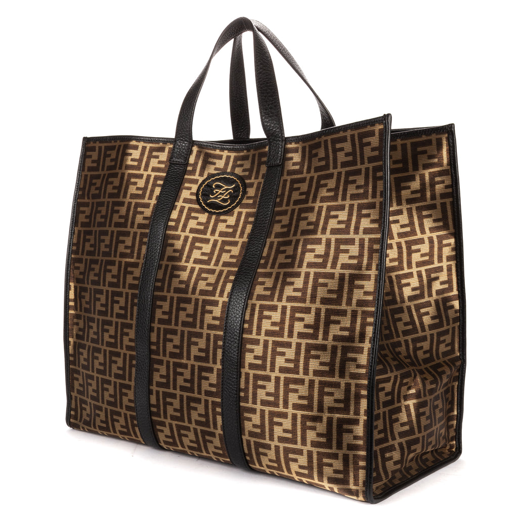 Handbag Karligraphy Tote Bag Black Metallic Zucca Canvas