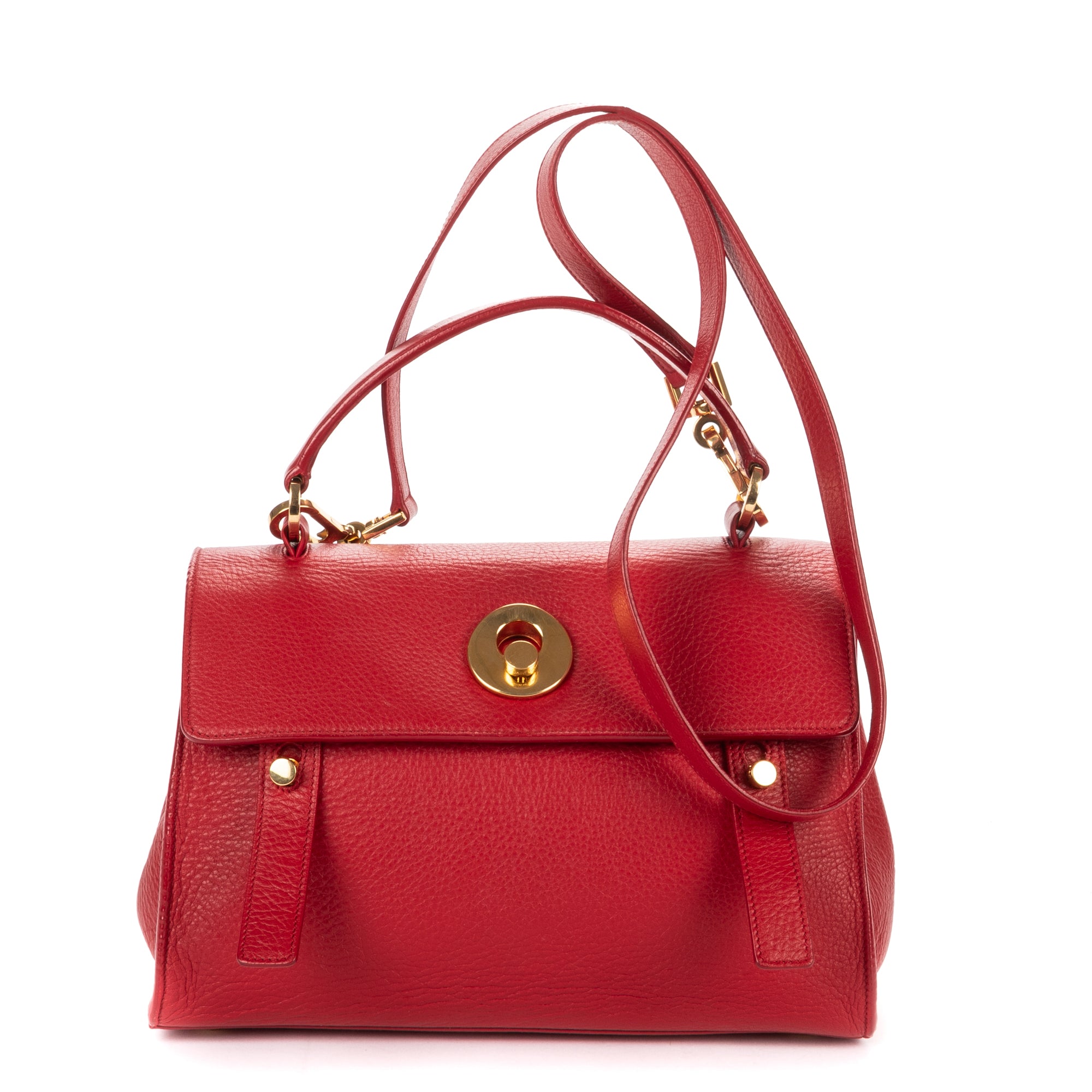 Shoulder Bag Small Muse Two Red Grained Calfskin Leather