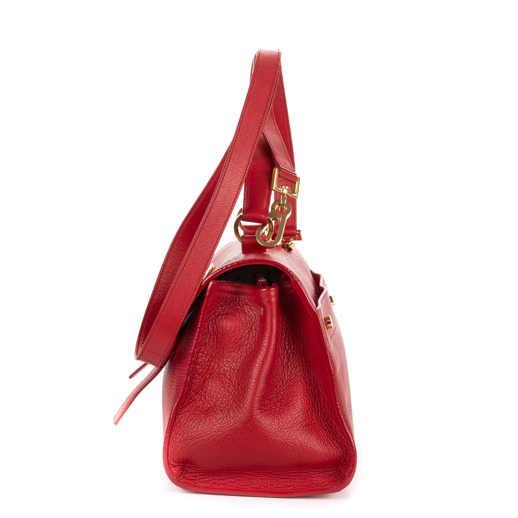 Shoulder Bag Small Muse Two Red Grained Calfskin Leather