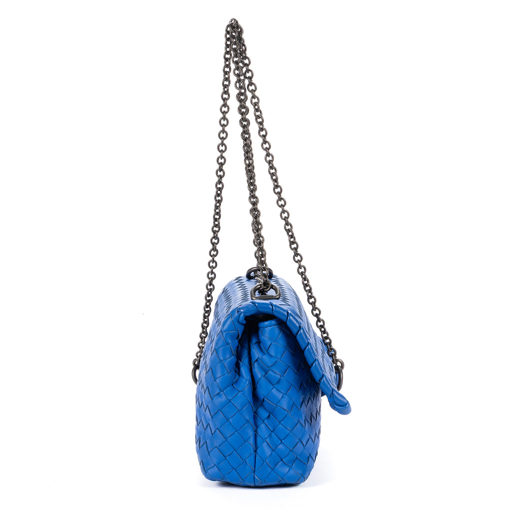 Shoulder Bag Olimpia Crossbody Blue Intrecciato Calfskin Leather