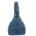 Shoulder Bag Twin Pocket Double Handle Tote Blue Vitello Daino Leather