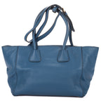 Shoulder Bag Twin Pocket Double Handle Tote Blue Vitello Daino Leather