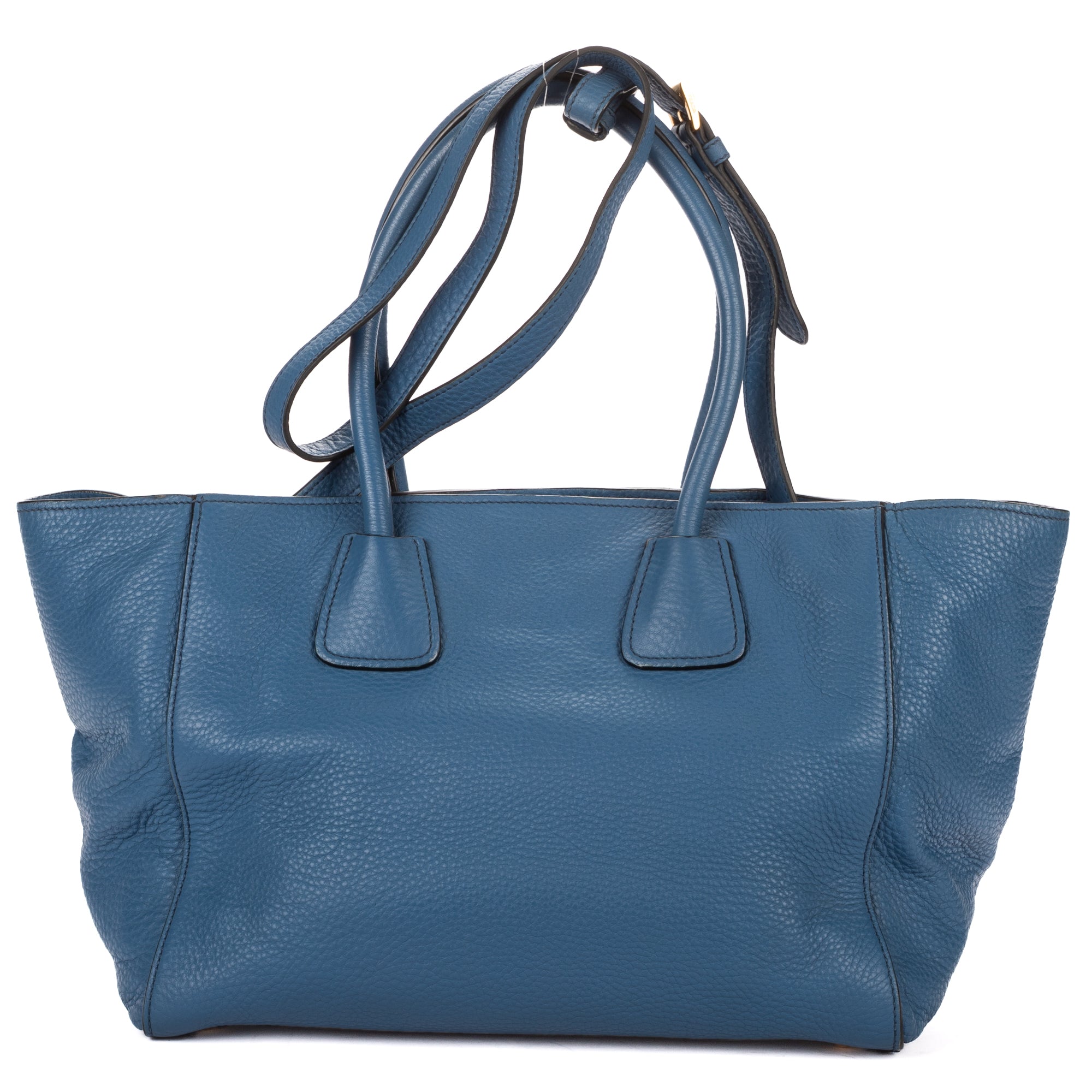 Shoulder Bag Twin Pocket Double Handle Tote Blue Vitello Daino Leather