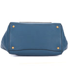 Shoulder Bag Twin Pocket Double Handle Tote Blue Vitello Daino Leather