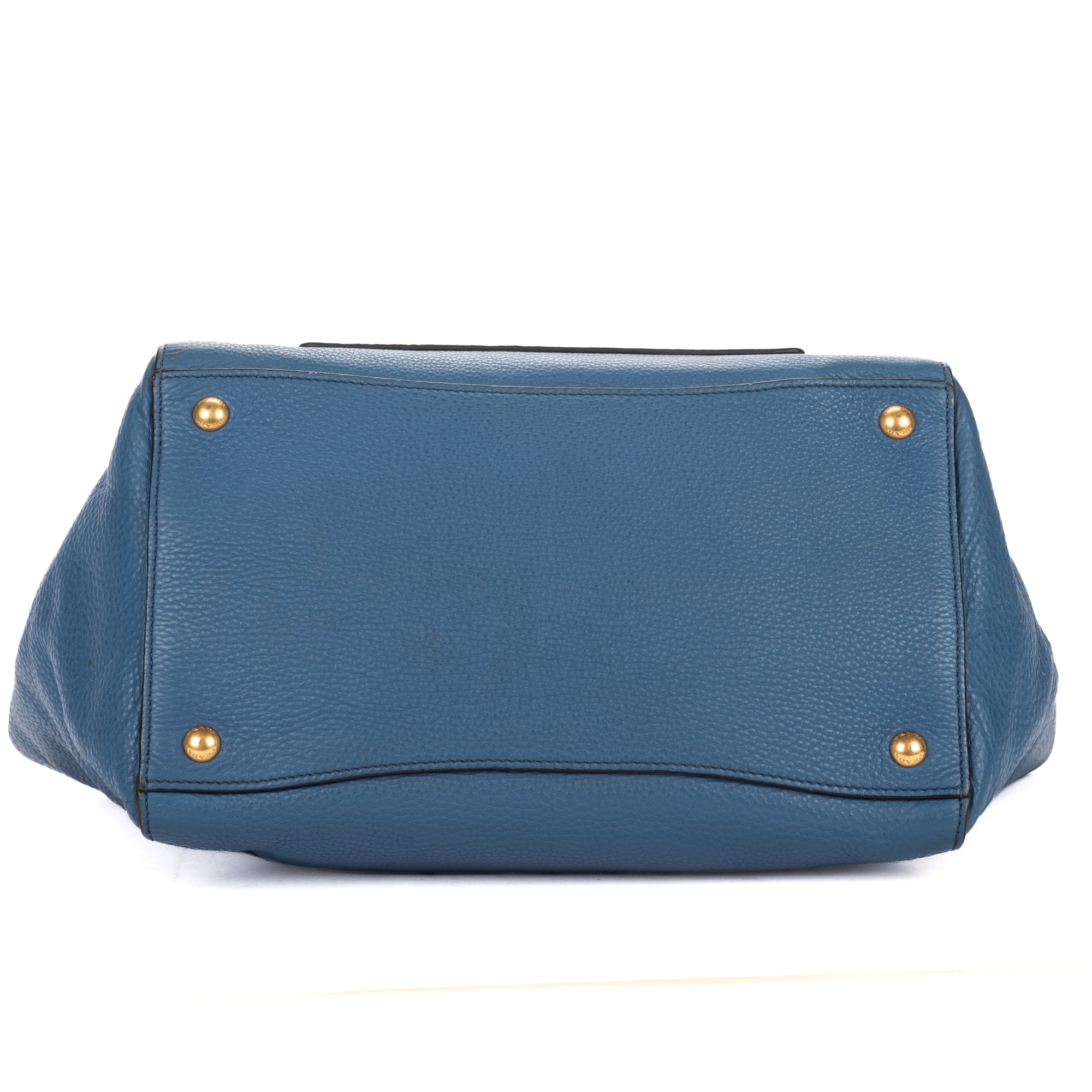 Shoulder Bag Twin Pocket Double Handle Tote Blue Vitello Daino Leather